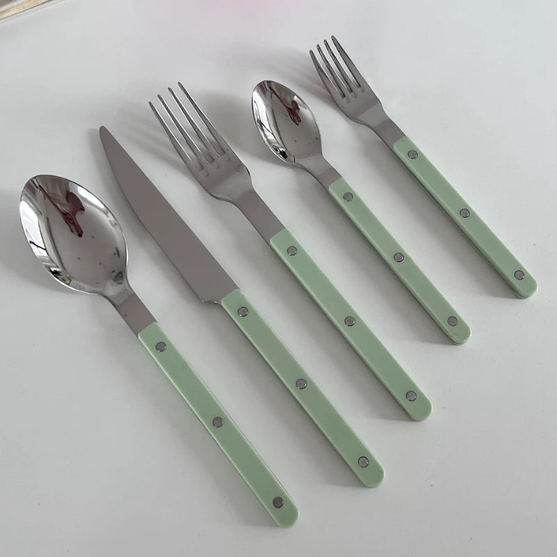 YOUMIKA  -  Mint Manbo Color Stainless Steel Knife Fork Spoon Set Western Tableware Home Dessert Cake Fork