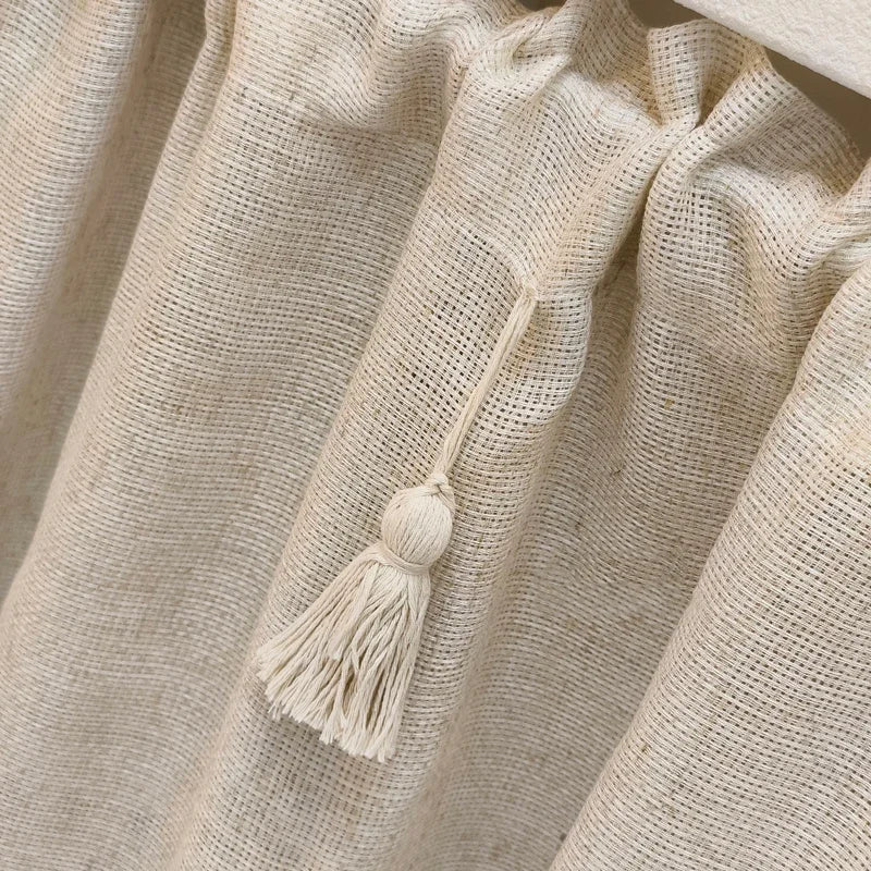 YOUMIKA  -  Kitchen Curtains Cotton Linen Beige Short Curtain Broom Tassels Window Valance Cafe Curtain Tiers For Farmhouse Bedroom Door