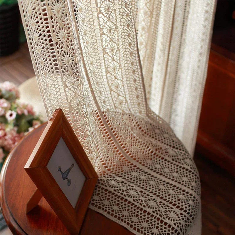 YOUMIKA  -  Farmhouse Crochet Curtain Boho Cotton Knitting Semi Sheer Window Treatment Rod Pocket for Bedroom Living Room Home Decor 1 Piece