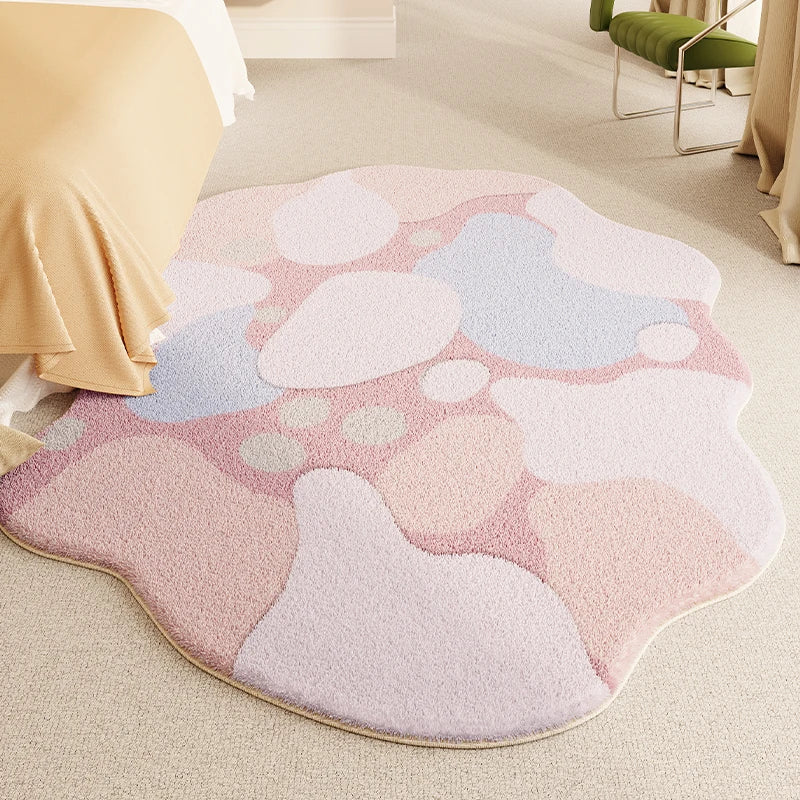 YOUMIKA  -  Irregular Shape Living Room Decoration Carpet Pink Pattern Rugs for Bedroom Thicken Plush Bedside Rug Home Fluffy Soft Floor Mat