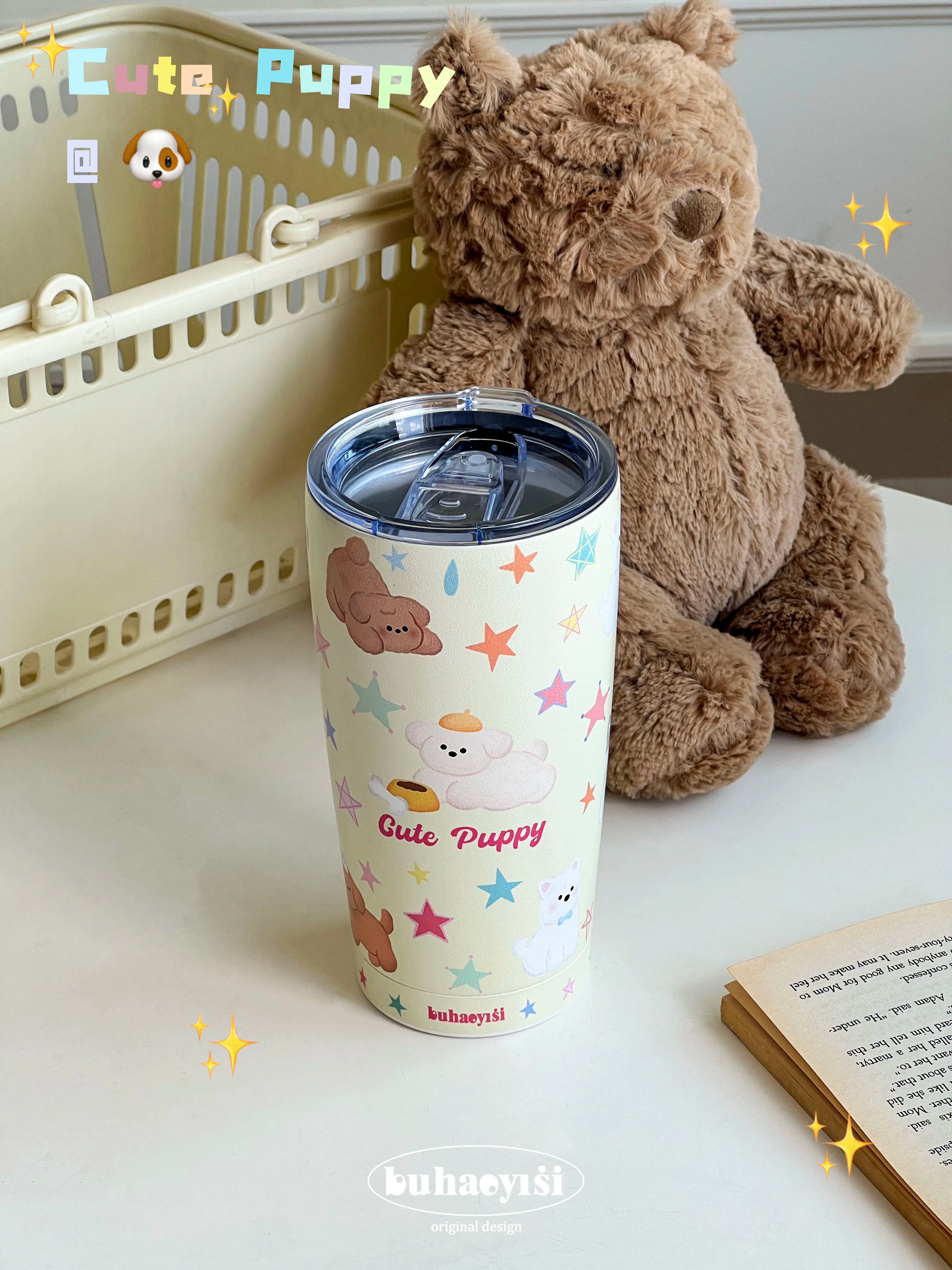 YOUMIKA  -  Cute Star Puppy Large Capacity 304 Stainless Steel Direct Drinking Mouth Straw Insulated Cup Cartoon Cold Insulation