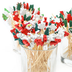 YOUMIKA  -  100Pcs Christmas Bamboo Disposable Toothpicks Santa Fruit Skewer Cocktail Picks Food Salad Fork Cake Toppers For Xmas New Year