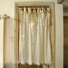 YOUMIKA  -  Boho Lace Curtain with Floral Bow-Knot Elegant Rod Pocket White Semi Sheer Door Curtains Window Treatments for Farmhouse Kitchen