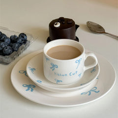 YOUMIKA  -  Korean Cute Bow Coffee Cup Plate Ceramic Plate Dessert Plate Kitchen Plates Sets Dinner Plates