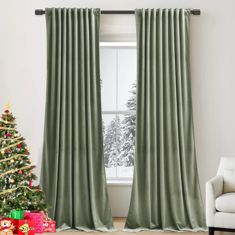 YOUMIKA  -  Velvet Curtains Event Decor Fire Retardant Fabric Window Drapes Darkening Curtain Panel for Living Room Bedroom Machine Washable