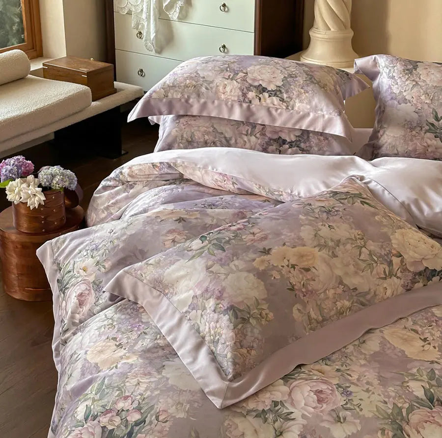 YOUMIKA  -  Elegant Fairyfair Ruffle Flower Green Pink Purple Bedding Set,full Queen King Home Textile Bed Sheet Pillow Case Duvet Cover