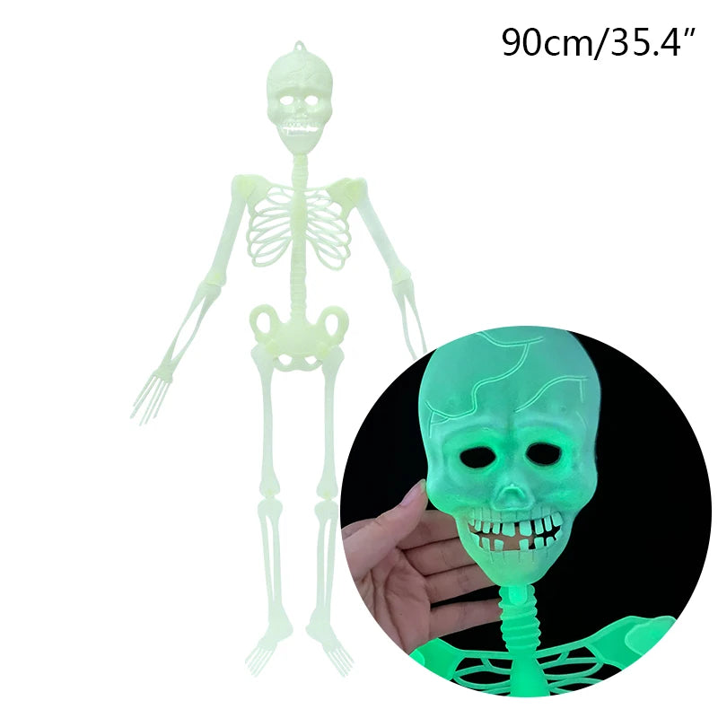 YOUMIKA  -  Scary Halloween Props Luminous Hanging Skeleton Halloween Party Home Outdoor Yard Garden Decoration Movable Glow Fake Skull