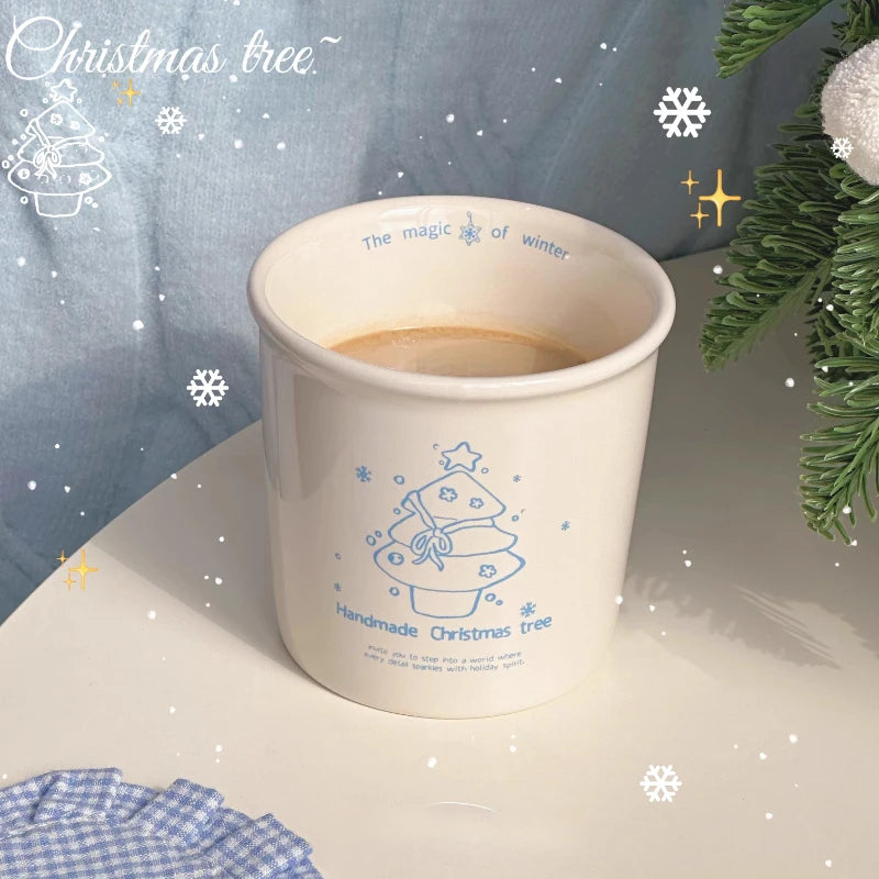 YOUMIKA  -  Original Christmas Cup Hand Drawn Snowman Ceramic Mark Breakfast Coffee Cup Christmas Gift Box for Girls Gift Cup