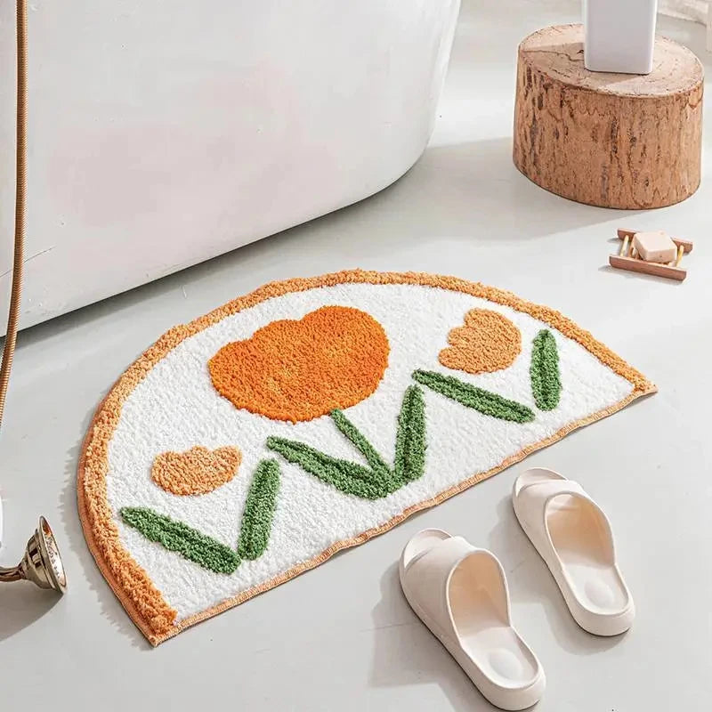 YOUMIKA  -  Flower Bathroom Rug Non Slip Half Circle Bath Floor Mat Water Absorbent Super Soft Shaggy Machine Washable Thick Doormats TJ9513