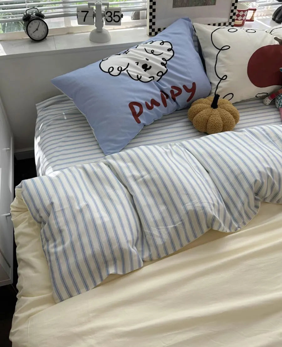 YOUMIKA  -  Cute cartoon fog puppy bedding set single double,twin full queen kawaii cotton home textile bed sheet pillow case quilt cover