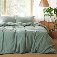 YOUMIKA  -  Bedsure 100% Stone Washed Cotton Duvet Cover, 3pcs/2pcs, Minimalist Cotton Duvet Cover Set