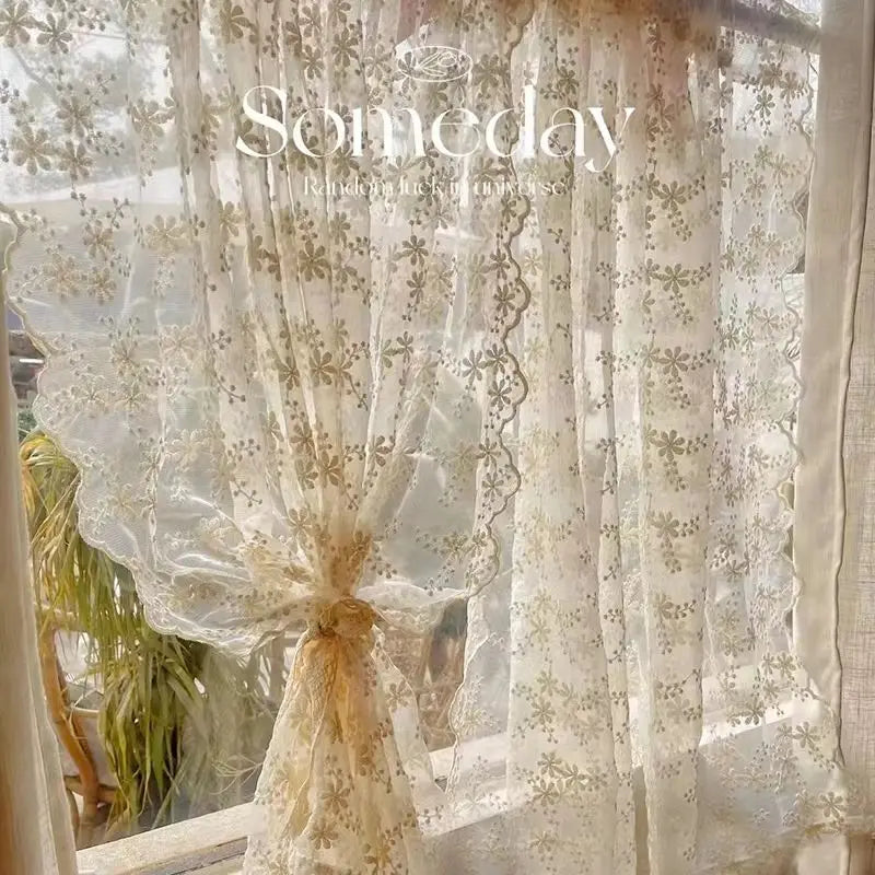 YOUMIKA  -  Self Adhesive Elegant Lace Embroidered Sheer Curtain Floral Tulle Curtains Windows Treatment 1 Pc for Window Bedroom Home Decorc