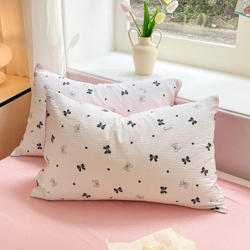 YOUMIKA  -  Ins Black Bowknot Bedding Set Pink Bed Flat Sheet Duvet Cover Twin Full Queen Princess Style Bed Linen Girls Quilt Cover