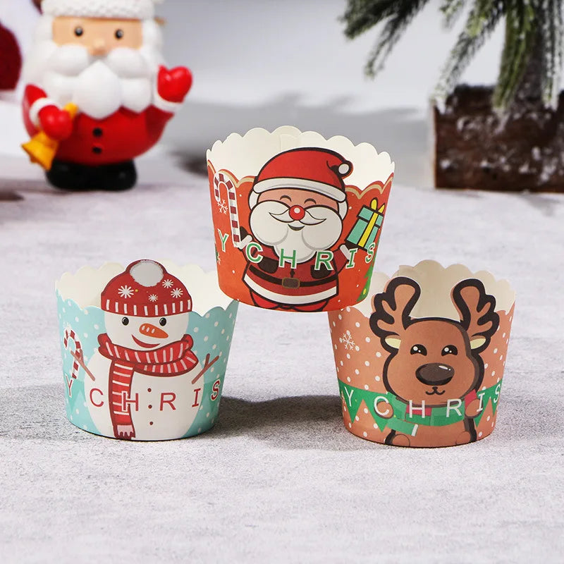 YOUMIKA  -  20Pcs Christmas Cupcake Linner Cartoon Santa Claus Muffin Paper Cups 2024 Christmas Party Cake Decoration Supplies Kids Favors