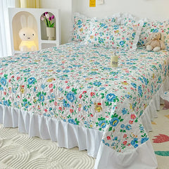 YOUMIKA  -  Quilted Bedspread Floral Style Bed Linen Ruffles Bedsheet Home Mattress Protector покрывало (Pillowcase Need Order)