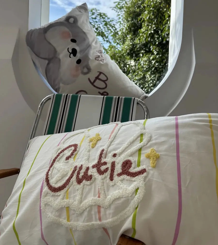 YOUMIKA  -  Cute towel embroidery otter stripes bedding set 1.2 1.5 1.8,twin full queen cotton home textile bed sheet pillowcase quilt cover