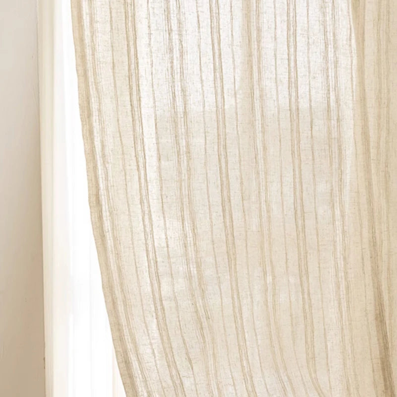 YOUMIKA  -  Striped Semi Sheer Curtains Farmhouse Voile Window Treatment 1 Panel for Living Room & Bedroom Home Neutral Cream Curtain Drapes