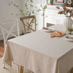 YOUMIKA  -  Cotton Linen Tablecloth,Rectangle Tassel,Jute Rope Lace Dust-Proof Table Cover,for Kitchen Dinning Party Tea Table Decor