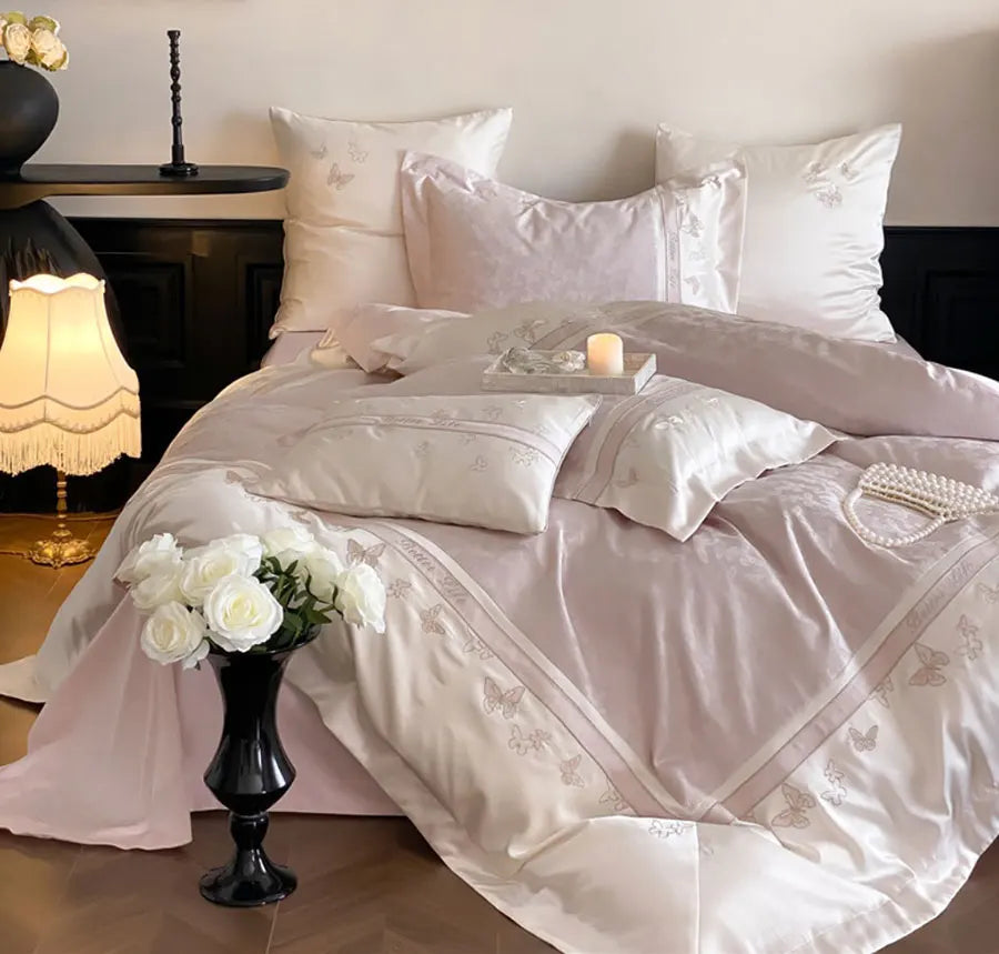 YOUMIKA  -  Romantic fairyfair embroidery butterfly bedding set,full queen king 100s cotton home textile bed sheet pillow case duvet cover