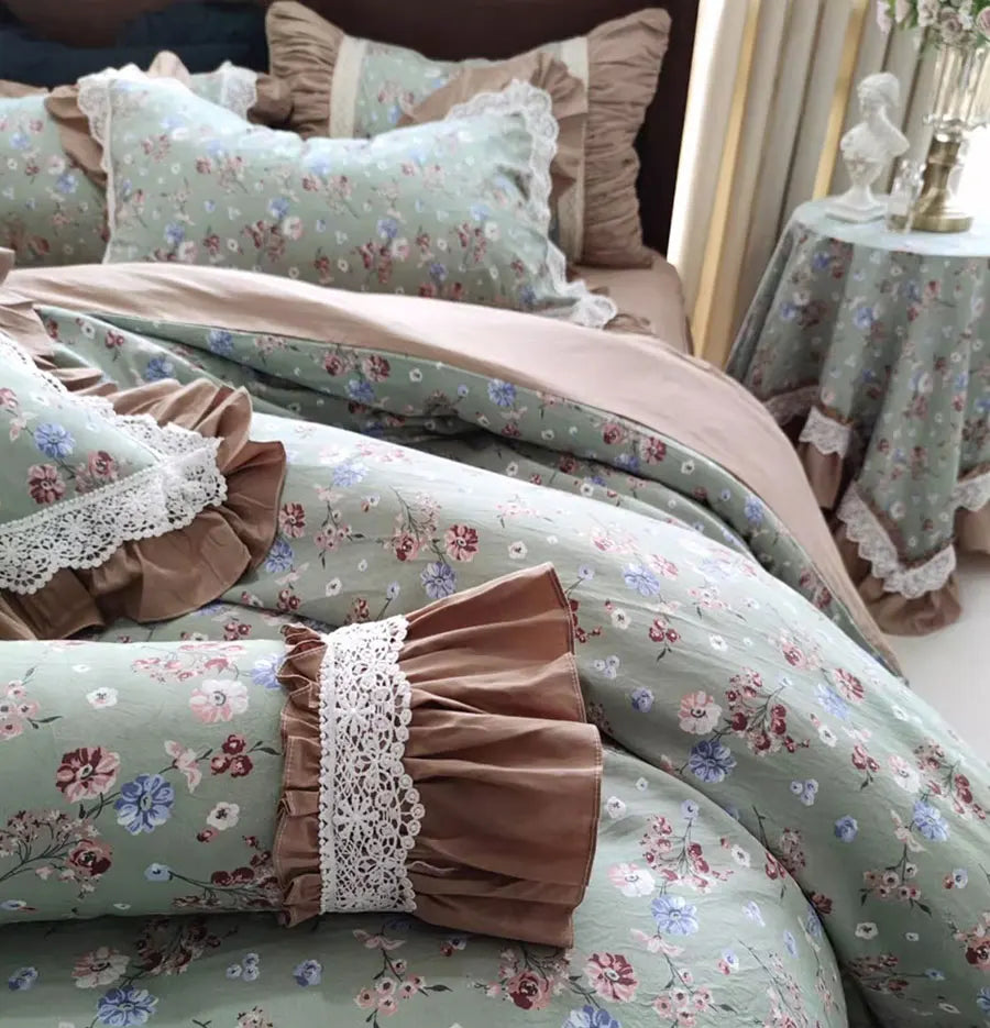 YOUMIKA  -  French elegant pastoral floral bedding set,full queen king princess lace cotton home textile bedspread pillow case quilt cover