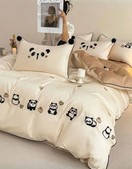 YOUMIKA  -  Cute embroidered panda bedding set single double teen,twin full queen king cotton home textile bed sheet pillow case duvet cover