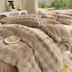 YOUMIKA  - Faux fur Bed linen super soft bed cover full set Bubble Fleece Duvet cover bed sheets set double bed Bedding set winter blanket