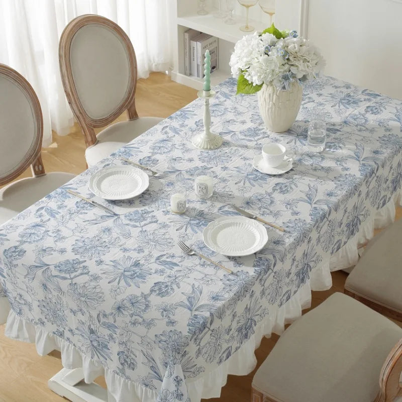 YOUMIKA  -  Korean Daisy Tassels Cotton Tablecloth,Tea Table Decoration,Rectangle Table Cover For Kitchen Wedding Dining Room Clear Inventor