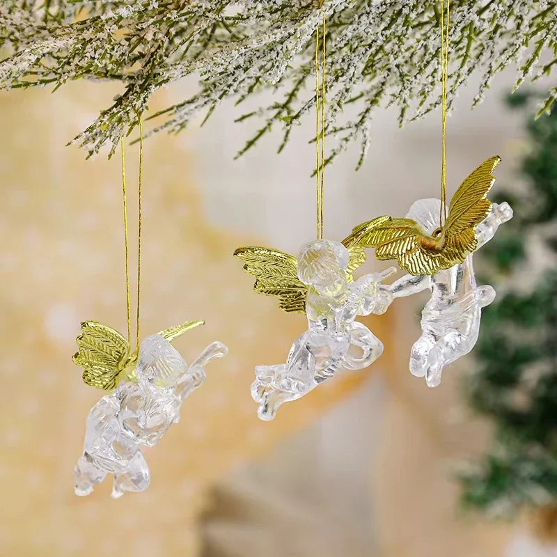 YOUMIKA  -  Christmas Angel Ornaments With Gold Christmas Tree Hanging Pendants Decorations Christmas Tree Angel Charm with Clear Gold Wings