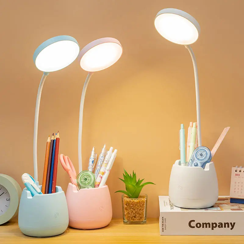 YOUMIKA  -  LED Desk Lamp With Pen Holder Rechargeable Eye Protection Night Light Touch Dimming Bendable Reading Lights For Bedside Lighting