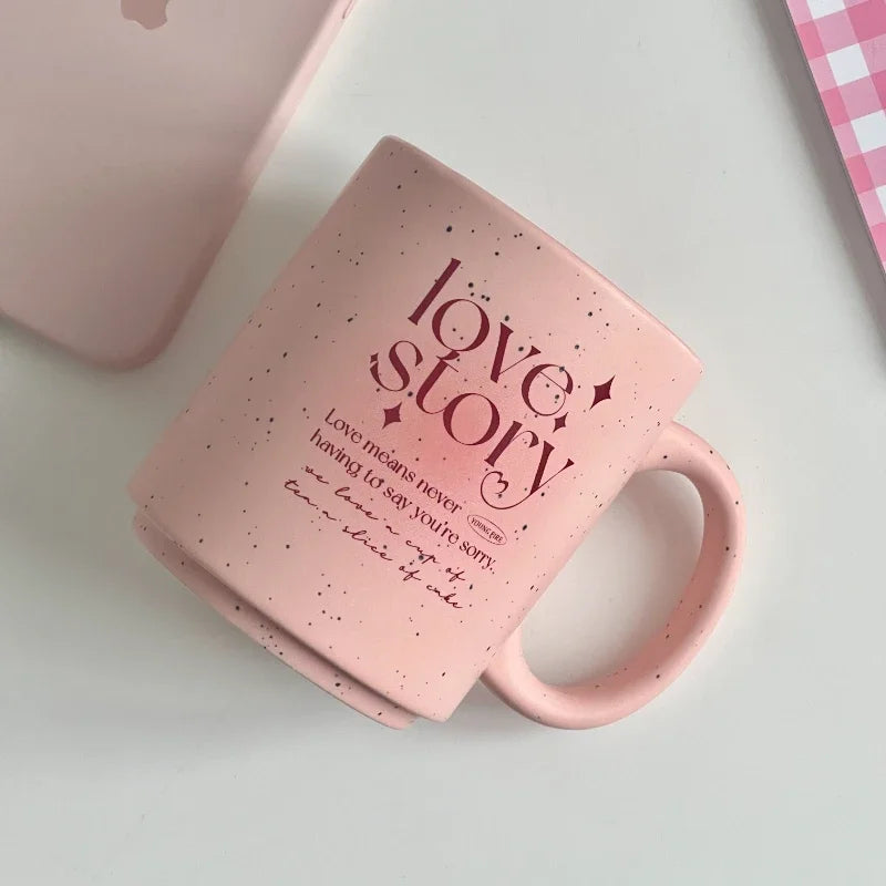 YOUMIKA  -  Original Romantic English Splash Ink Ceramic Cup Pink Love Story Lovers Mug Coffee Cups Ceramic Mug