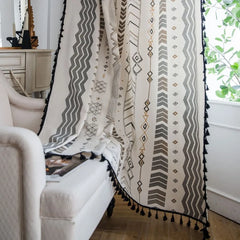 YOUMIKA  -  Curtain Geometric Striped Curtains for Bedroom Decor Panel Window Curtain Living Room Finished Drape Cotton Linen with Tassels