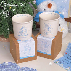 YOUMIKA  -  Original Christmas Cup Hand Drawn Snowman Ceramic Mark Breakfast Coffee Cup Christmas Gift Box for Girls Gift Cup