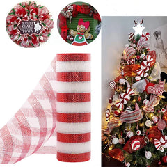 YOUMIKA  -  10Yard Christmas Red White Metallic Mesh Ribbon Xmas Tree Candy Cane Decoration Ornament DIY Wreath Bow 2025 New Year Gift 26cm