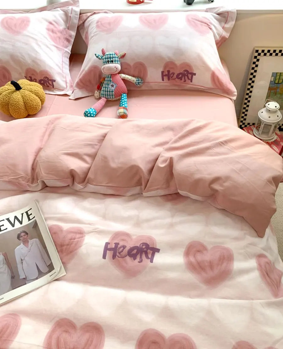 YOUMIKA  -  Fashion modern sweet pink heart bedding set,full queen king warm kawaii cotton home textile bed sheet pillow case quilt cover