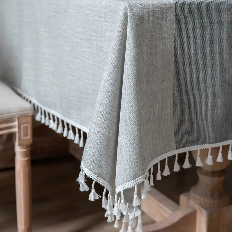 YOUMIKA  - Polyester Cotton Stripe Tablecloth, Crochet Hollowed Out, Jacquard Weave, Broom Tassels, Tablecover, American Rural Style