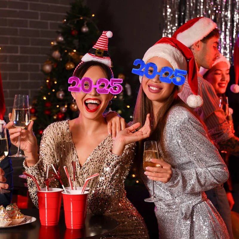 YOUMIKA  -  2025 Glasses Frame Photo Booth Props New Year Eve Party Decoration Supplies Aldult Children Navidad Gifts 2024 Christmas Decor