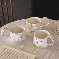 YOUMIKA  -  Korean Same Underglaze Hand-painted Floral Coffee Cup Plate Mug Couple Gift Cup Ceramic Mug