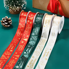 YOUMIKA  -  10Yards 25mm Christmas Polyester Ribbon Merry Christmas Decoration DIY Cake Bouquet Gift Box Packaging New Year Party Supplies