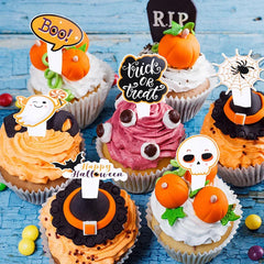 YOUMIKA  -  16/48pcs Halloween Cupcake Toppers Pumpkin Ghost Bat Cake Dessert DIY Decorations Kids Halloween Birthday Party Favors Supplies