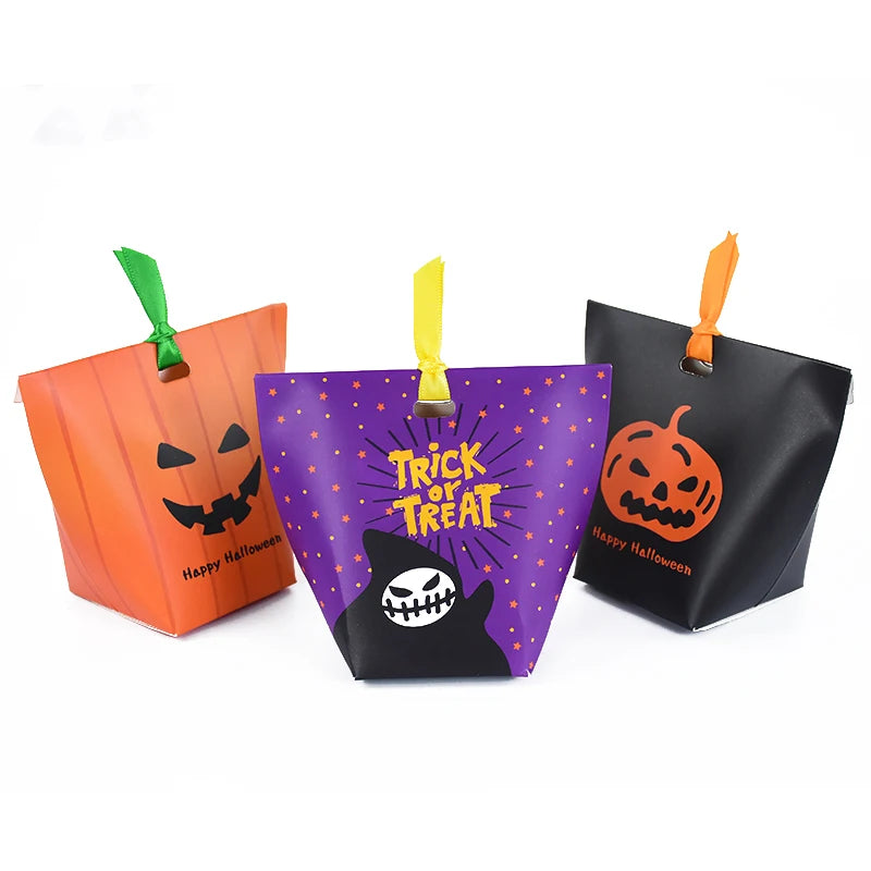 YOUMIKA  -  10Pcs Halloween Pumpkin Candy Gift Box Cookie Snack Packaging Bag Kids Trick or Treat Favors Halloween Party Decoration Supplies