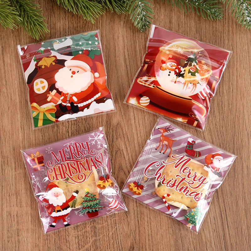 YOUMIKA  -  100Pcs Christmas Candy Gift Bag Self Adhesive Snack Cookie Baking Packaging Bags Navidad Xmas Party Decor Supplies New Year 2025