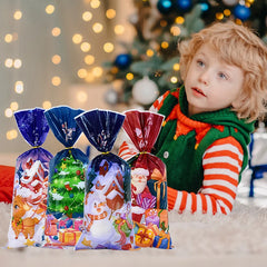 YOUMIKA  -  50pcs Christmas Candy Bags with Ties Santa Claus Biscuit Gift Packaging Bag Christmas Decoration For Home Navidad Noel New Year