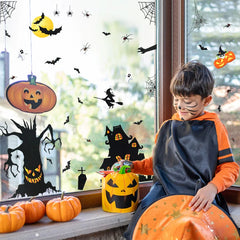 YOUMIKA  -  3Packs Halloween Window Stickers Bat Ghost Pumpkin Glass Wall Sticker Kids Favors Halloween Party Home Decoration Haunted House