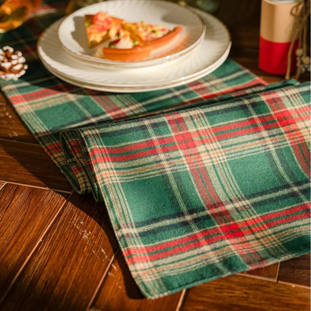 YOUMIKA  -  Christmas Table Runner Scottish Plaids Cotton Table Cover Festival Banquet Table Decor for Party Home Decoration Tablecloth