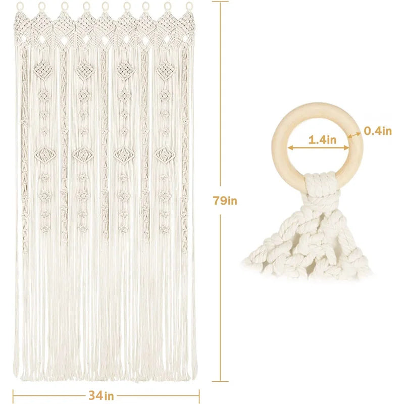 YOUMIKA  -  Bohemian Style Macrame Window Curtain Room Doorway Divider Wall Hanging for Living Room And Bedroom Home Decor  Wedding Backdrop