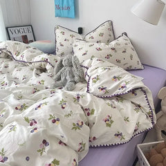 YOUMIKA  -  Sweet Style Bedding Set Flora INS New Tulip Rabbit Double-layer Bed Set Of Four Pieces Washing Cotton Bed Sheets Duvet Cover Set