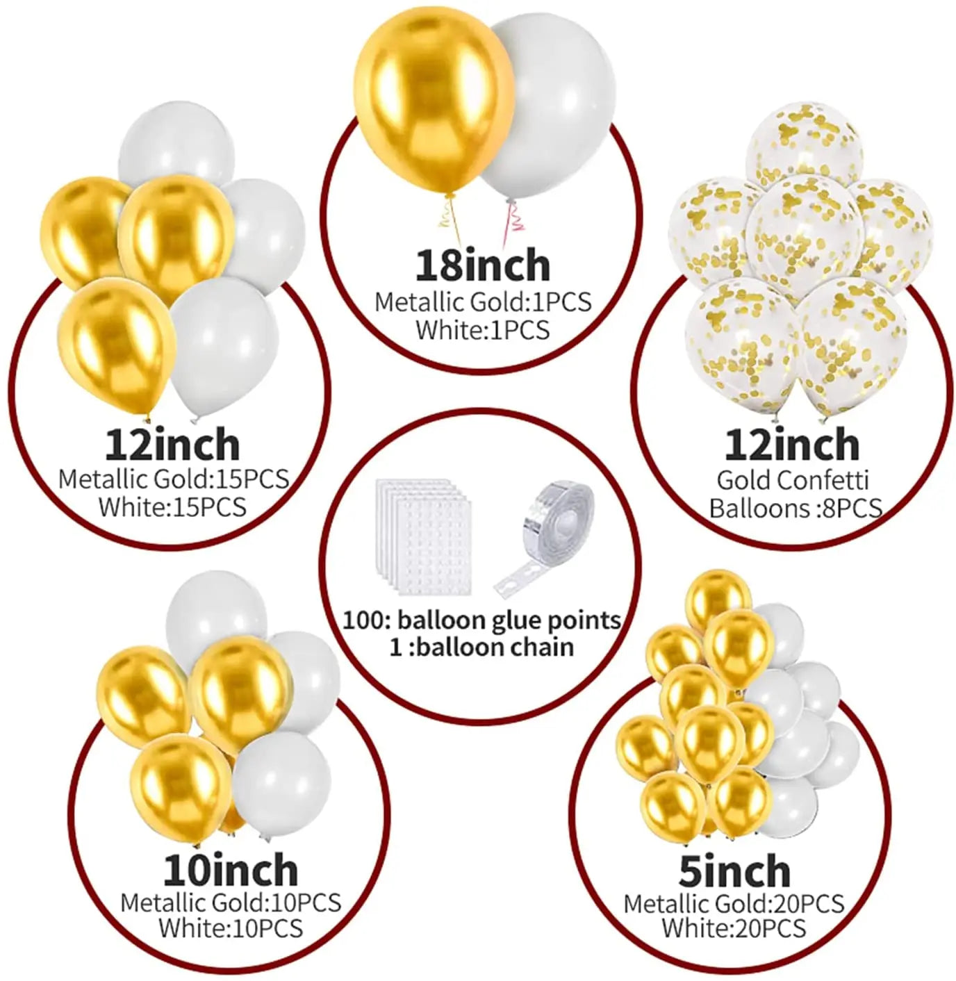 YOUMIKA  -  White Balloon Arch Garland Kit Gold Confetti Balloons for Parties Baby Shower Wedding Anniversary Birthday Party Decorations DIY