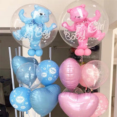 YOUMIKA  -  4D Transparent Baby Shower Boy Girl Bear Bubble Ball Kids 1st Birthday Party Blue Pink Helium Balloon Gender Reveal Decoration