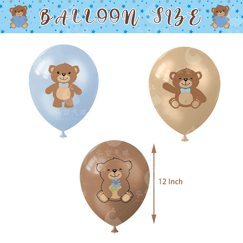 YOUMIKA  -  12Pcs 12inch Brown Teddy Bear Latex Baloon for Boy Girl Baby Shower Kids 1st Birthday Party Decorations Cartoon Helium Air Balls