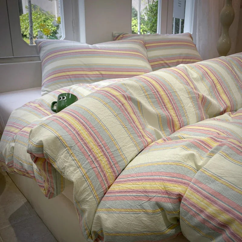 YOUMIKA  -  Stripe Style Duvet Cover Skin-friendly Quilt Cover Single/Double/Queen Size Comforter Cover Home Bedding 이불커버 (No Pillowcase)